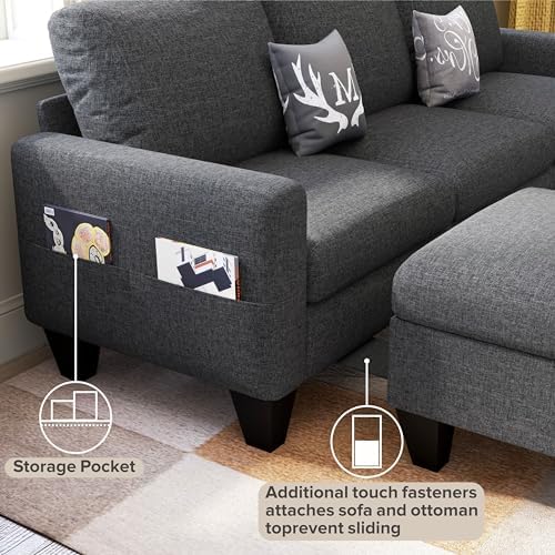 78" Dark Gray L Shaped Sectional Sofa Couch - Image 6