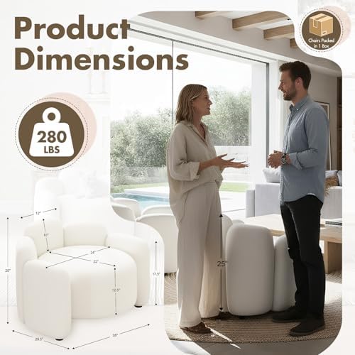 Hyfirm White Barrel Accent Chair – Modern Upholstered Living Room Chair - Image 3