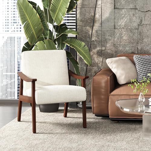 Yaheetech Accent Chairs, Mid-Century Corduroy Fabric Armchairs - Image 2