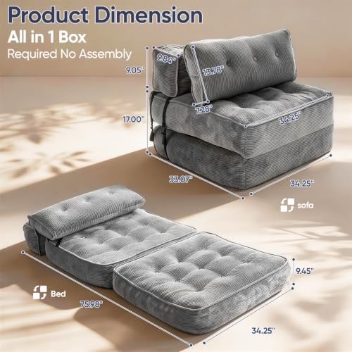 2 in 1 Folding Sofa Bed, Convertible Single Sleeper Chair - Image 2