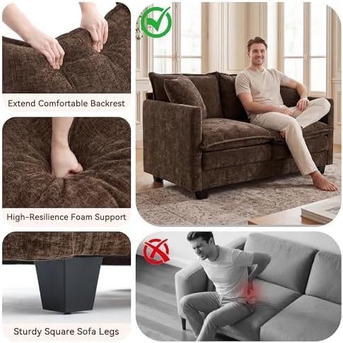 Loveseat Sofa Couch 2 Piece Set, Small Compact 50" Love Seat 27" Deep Cloud - Image 5