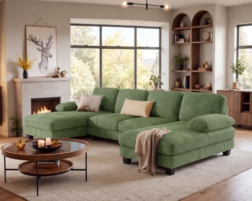 Furniwell U-Shaped Convertible Sectional Sofa Couch, Deep Green - Image 5