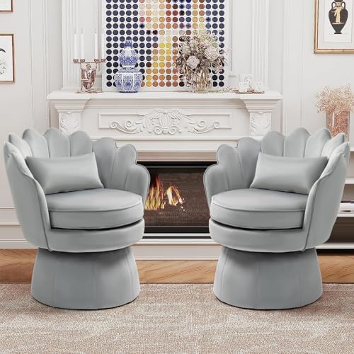 ZJhome 360° Swivel Accent Chair, Mid-Century Modern Velvet Barrel Chair - Image 3