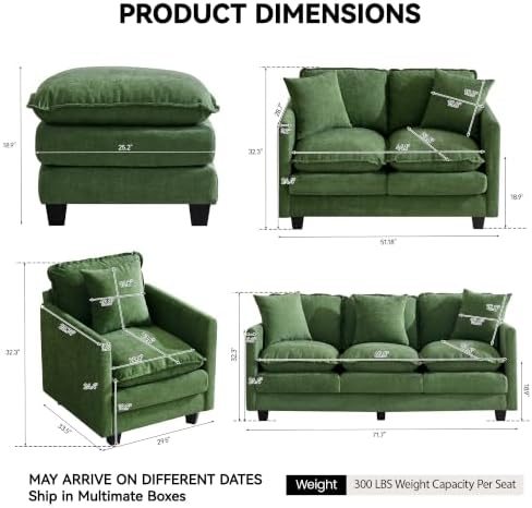 51'' Cloud Loveseat Couch with Ottoman, Love Seats Cloud Sofa with 2 Throw - Image 2