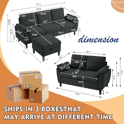 80" Convertible Sectional Sofa Set, Modern Linen Small L Shaped Couch - Image 2