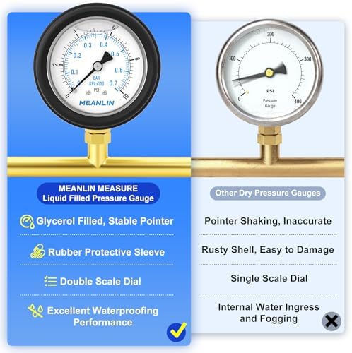 MEANLIN MEASURE 0~10Psi Stainless Steel 1/4" NPT 2.5" FACE DIAL Liquid Filled - Image 5