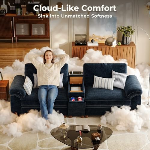 SITJOY Cloud Couch Sectional, 5 Seater V Shape Sofa, Chenille in Navy Blue - Image 6