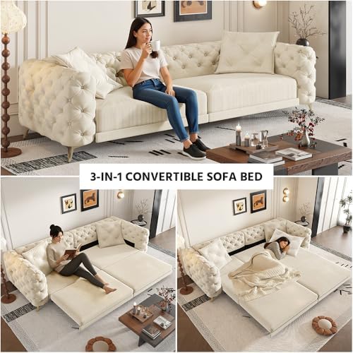 97.7" Velvet Pull-Out Vintage King Sleeper Sofa Bed - Image 3
