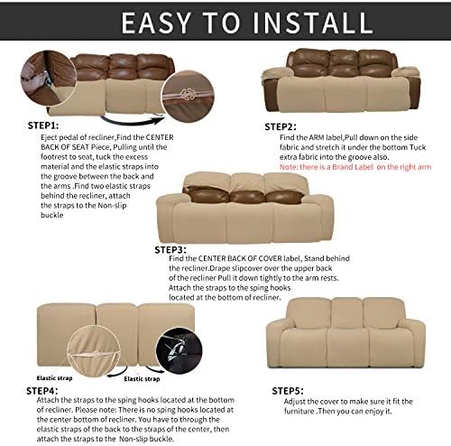 Easy-Going 8 Pieces Recliner Couch Stretch Sofa Slipcover Sand - Image 4