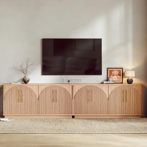 65" Buffet Cabinet with Storage, Fluted Sideboard Cabinet with 4 Arched Doors & by beronbaer