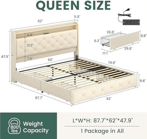 LARMACE Queen Bed Frame with 4 Storage Drawers, LED & USB Charging - Image 2