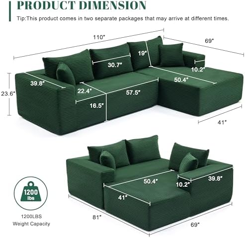Mangodan 110” Boneless Couch, Cloud Sectional Sofa - Image 3