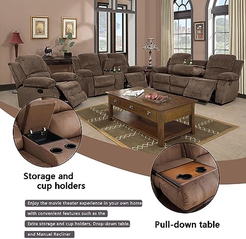 A Ainehome 3 Piece Set Corduroy Recliner Sofa Set - Image 4