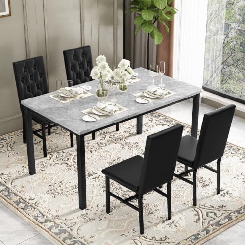 Hooseng Dining Table Set for 4, Faux Marble Small Kitchen Table Chairs Set of 4 - Image 2