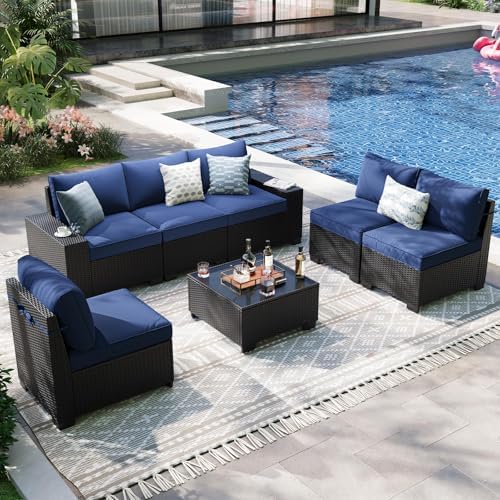 7-Piece Outdoor Patio Furniture Set, 6-Seat All-Weather PE Rattan Wicker Patio by Unknown