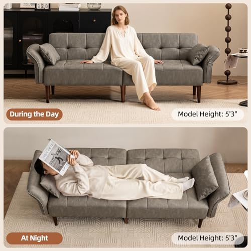 HALLYBEE 85" Futon Faux Leather Couch - Image 5