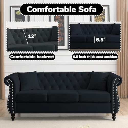 80" Chesterfield Loveseat Velvet Sofa - Image 4
