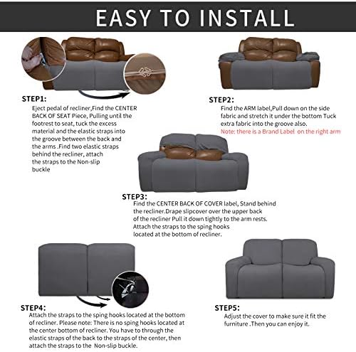 Easy-Going 6 Pieces RV Recliner Loveseat Sofa Slipcover Gray - Image 4
