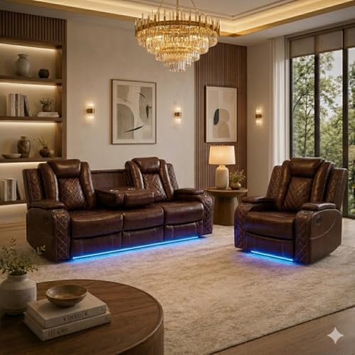 Power Reclining Leather Sofa Set – 2-Piece Home Theater Seating by DaydoSempli