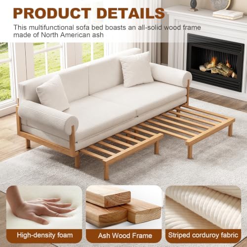 Sofa Bed, 84.65-inch, Pull Out Couch, Full Solid Wood Frame - Image 3