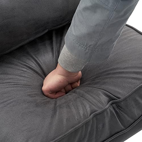 Bonnlo Microfiber Dark Grey Mid Century Modern Accent Chair, Soild Wood Padding - Image 3