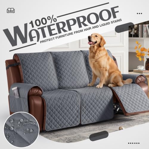 KinCam Waterproof Recliner Sofa Covers Washable, 3 Seater, Dark Gray - Image 3