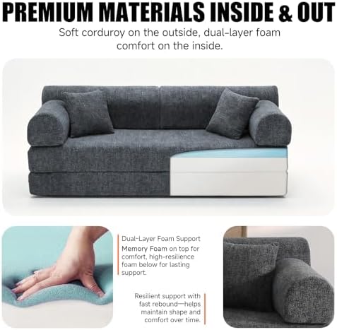 79" Memory Foam Sofa Bed, High Backrest Convertible Futon Boneless Couch - Image 5