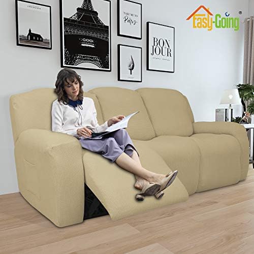 Easy-Going 8 Pieces Recliner Couch Stretch Sofa Slipcover Beige - Image 2