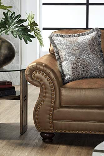 Roundhill Furniture Leinster Fabric Upholstered Nailhead 3-Piece Livingroom Set - Image 2