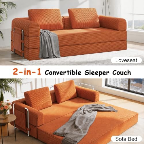 78" Convertible Sofa Bed, Corduroy Pull Out Couch - Image 3