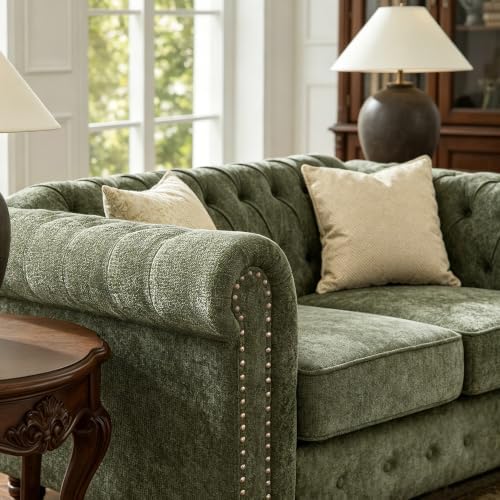 Modern Chesterfield 2-Piece Chenille Sofa & Loveseat Combo - Image 6