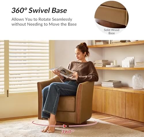 HULALA HOME Genuine Leather Swivel Accent Chair - Image 3