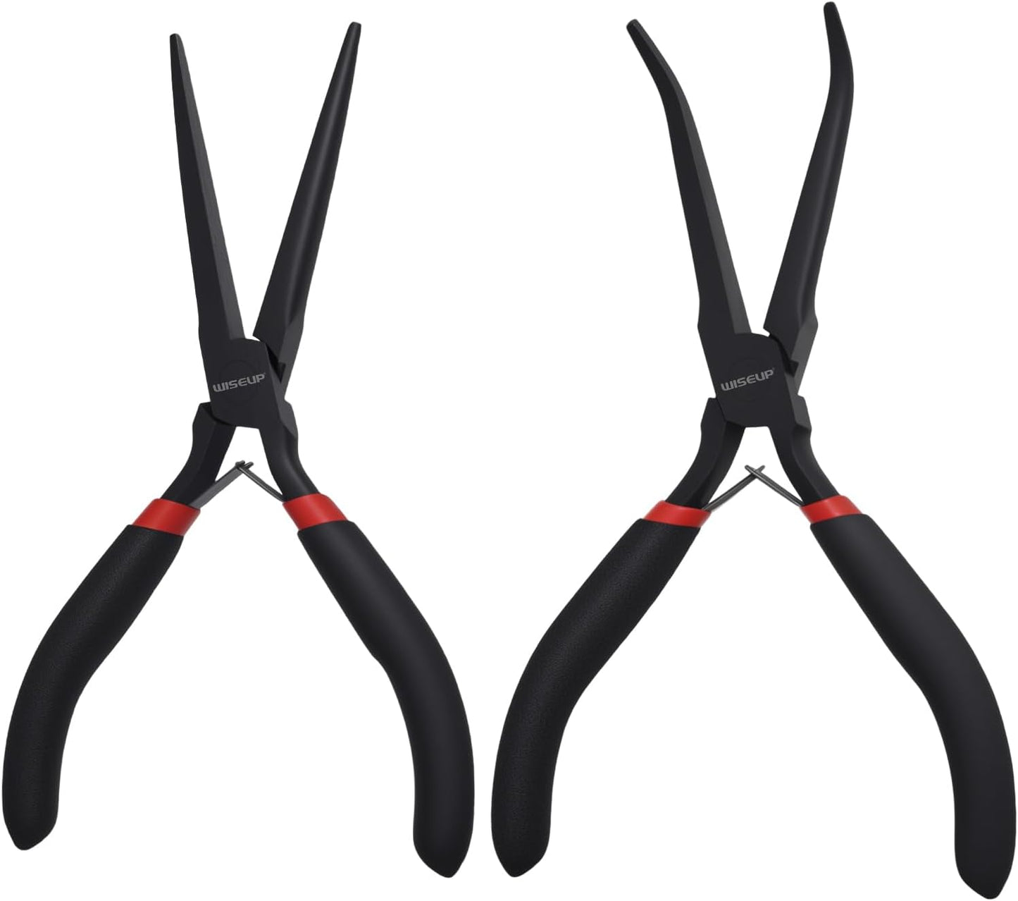 WISEUP 6" Mini Needle Nose Pliers Set，2-Piece Small Long Reach Bent Needle Nose Pliers for Jewelry DIY Craft，Repair & Wire Wrapping