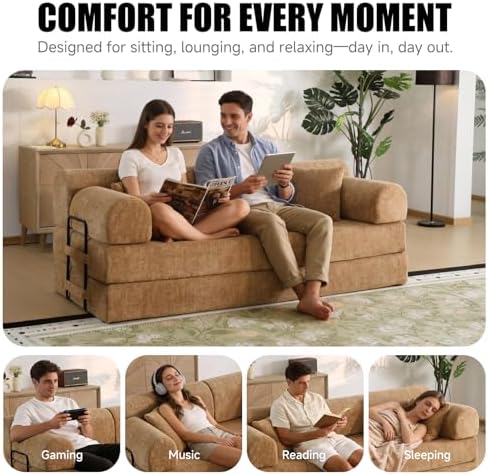 79" Memory Foam Sofa Bed, High Backrest Convertible Futon Boneless Couch - Image 6