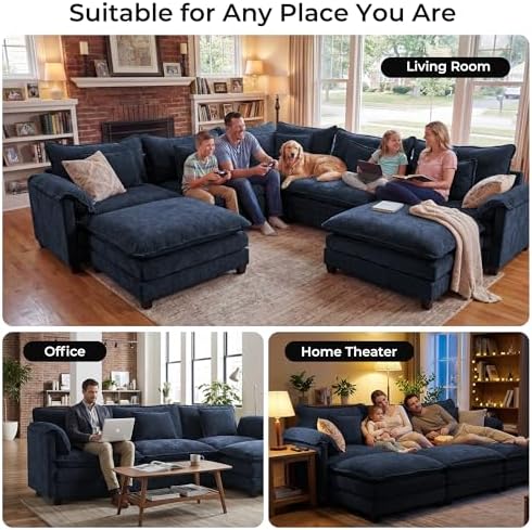 ELUCHANG 116" Oversized Modular Sectional Sofa, Comfy Chenille Cloud Couch - Image 3