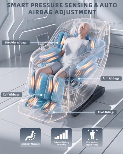 4D Massage Chair Full Body Zero Gravity SL Track Recliner，Grey - Image 4