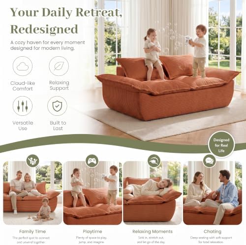 JUIKURY 55" Convertible Corduroy Sofa Bed, Boneless Foldable Loveseat Sleeper - Image 6