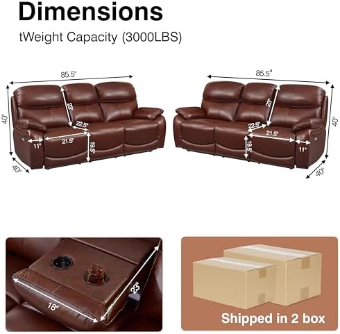 Brown Top Grain Leather Power Recliner Sofa Couch Set - Image 2