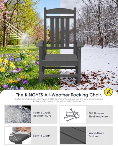 KINGYES Oversized Outdoor Rocking Chairs Set of 4, HDPE Porch Rockers - Image 5