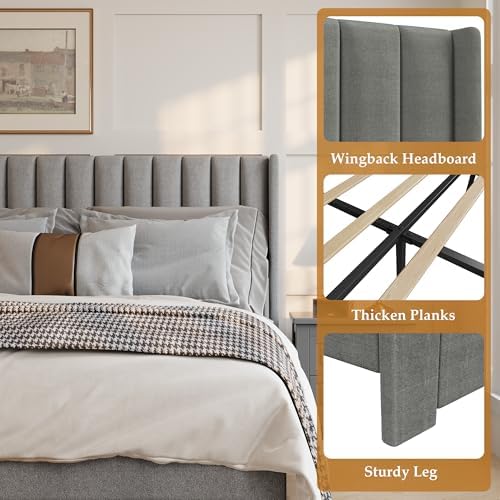 GarveeHome Queen Bed Frame, Bed Frame Upholstered Platform Bed - Image 5