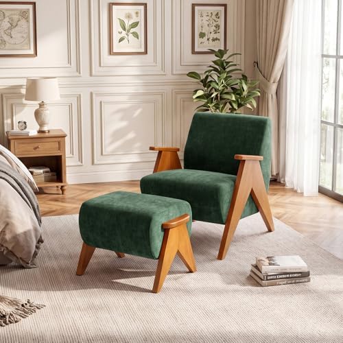 Linen Padded footstools Mid Century Modern Ottoman - Image 7