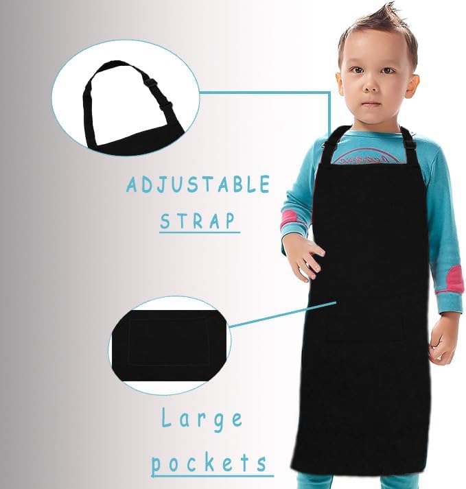Kid Apron Adjustable Strap with 2 Pockets Painting Cooking Craft Backing Unisex Age 5-12