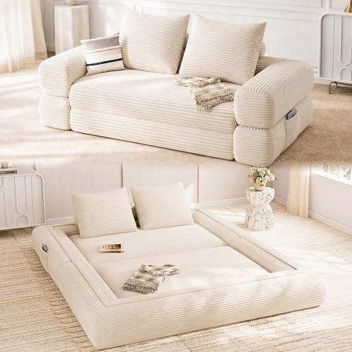 Jocoevol 4-in-1 Convertible Folding Sofa Bed, Wide Corduroy Upholstery by JOCOEVOL