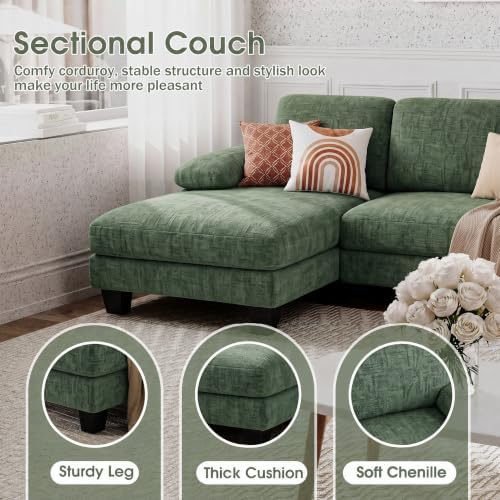 Furniwell U-Shaped Convertible Sectional Sofa Couch, Dark Green - Image 3