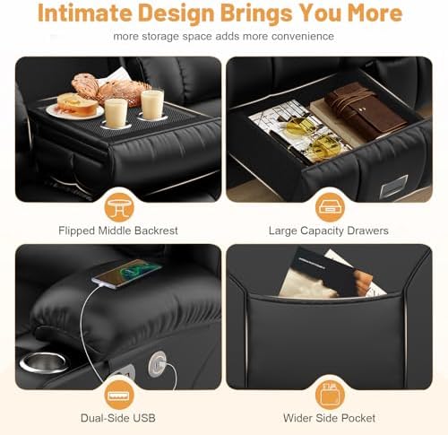 Dresegmt Loveseat Recliner Sofa Set, Flip Middle Backrest Design PU Leather 3 - Image 5