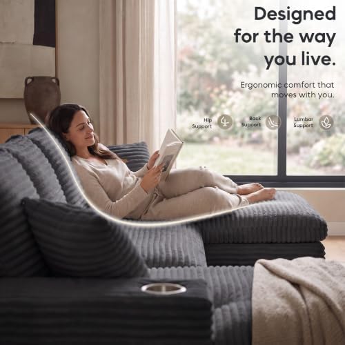 120" Modular Sectional Sofa, U-Shape Boneless Couch, Dark Grey - Image 3