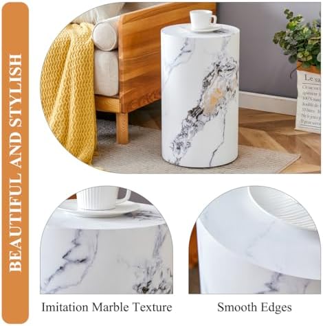 Round Side Table, End Table Living Room Tables, Faux Marble Sofa Couch Tables - Image 4