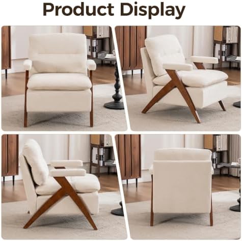 Mid Century Modern Accent Chair, Comfy Solid Wood Armchair - Image 6