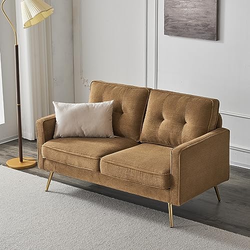 VINGLI 56" Modern Khaki Loveseat, Small Corduroy Sofa Couch Deep Seat - Image 2