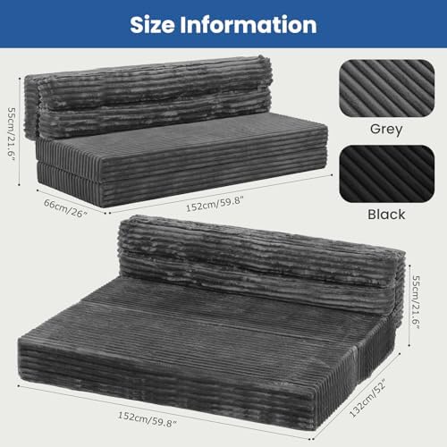 Erament Tri-Fold Futon Sofa Bed, 6 Inch Foldable Floor Couch, High-Density Foam - Image 2